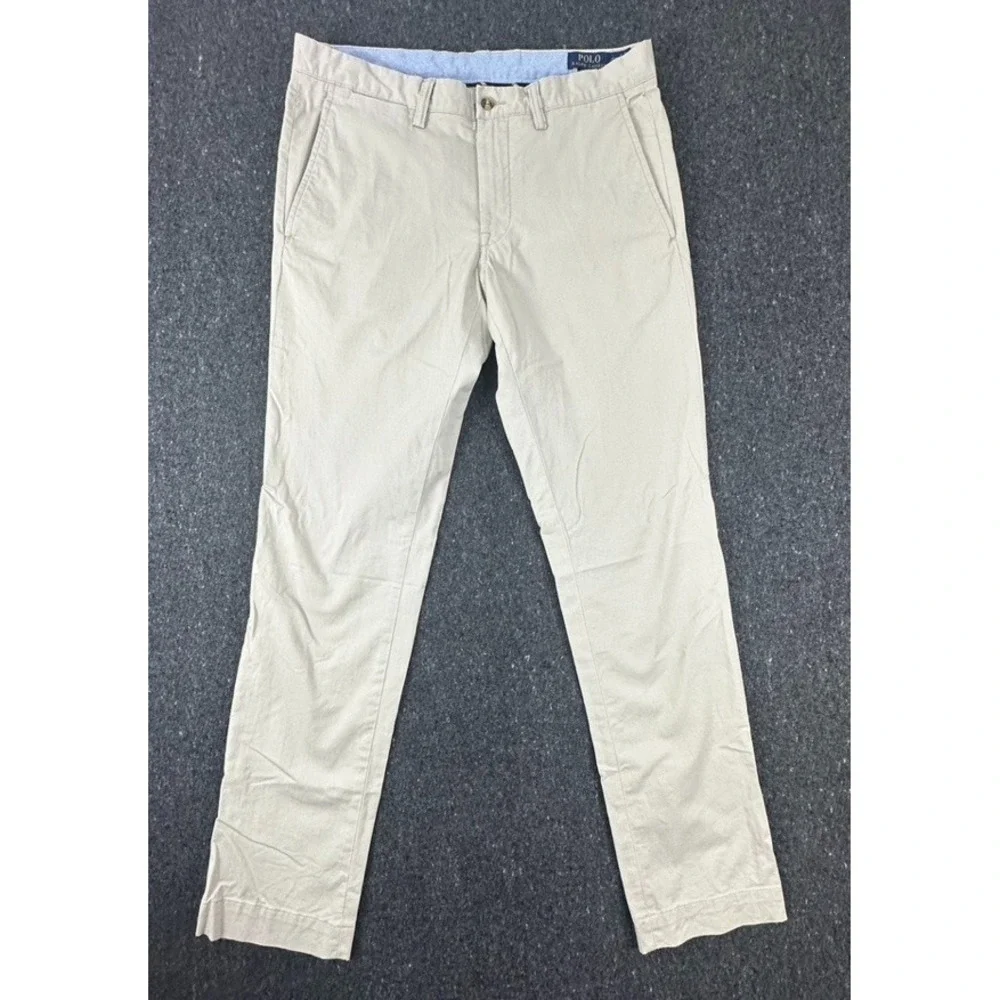 Polo Ralph Lauren Pants Mens Size 32x32 Beige Slim Stretch Fit Bedford Preppy